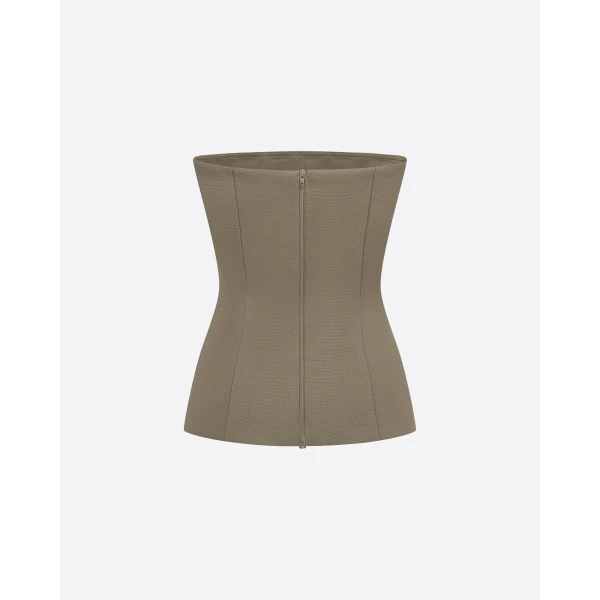 Alex Perry Strapless Longline Corset Top in Wool Suiting, Sage