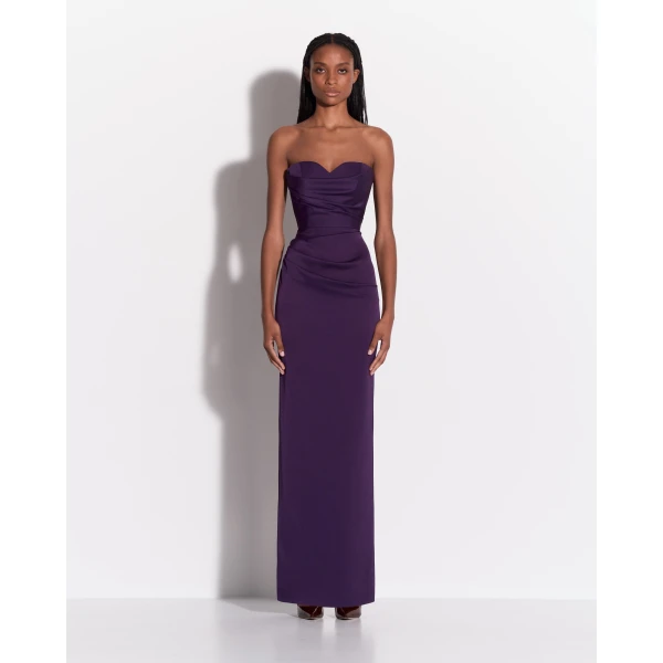 Alex Perry Strapless Sweetheart Drape Column in Satin Crepe, Blackberry
