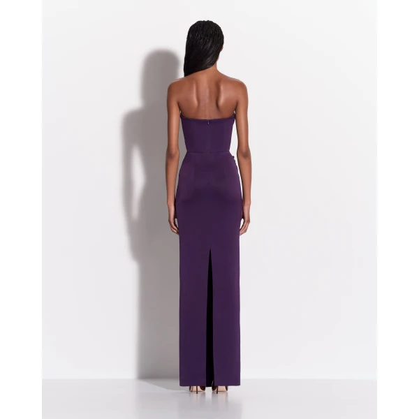 Alex Perry Strapless Sweetheart Drape Column in Satin Crepe, Blackberry