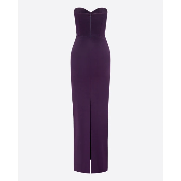 Alex Perry Strapless Sweetheart Drape Column in Satin Crepe, Blackberry