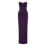 Alex Perry Strapless Sweetheart Drape Column in Satin Crepe, Blackberry | Maxi Dresses | Luxury Shoes 