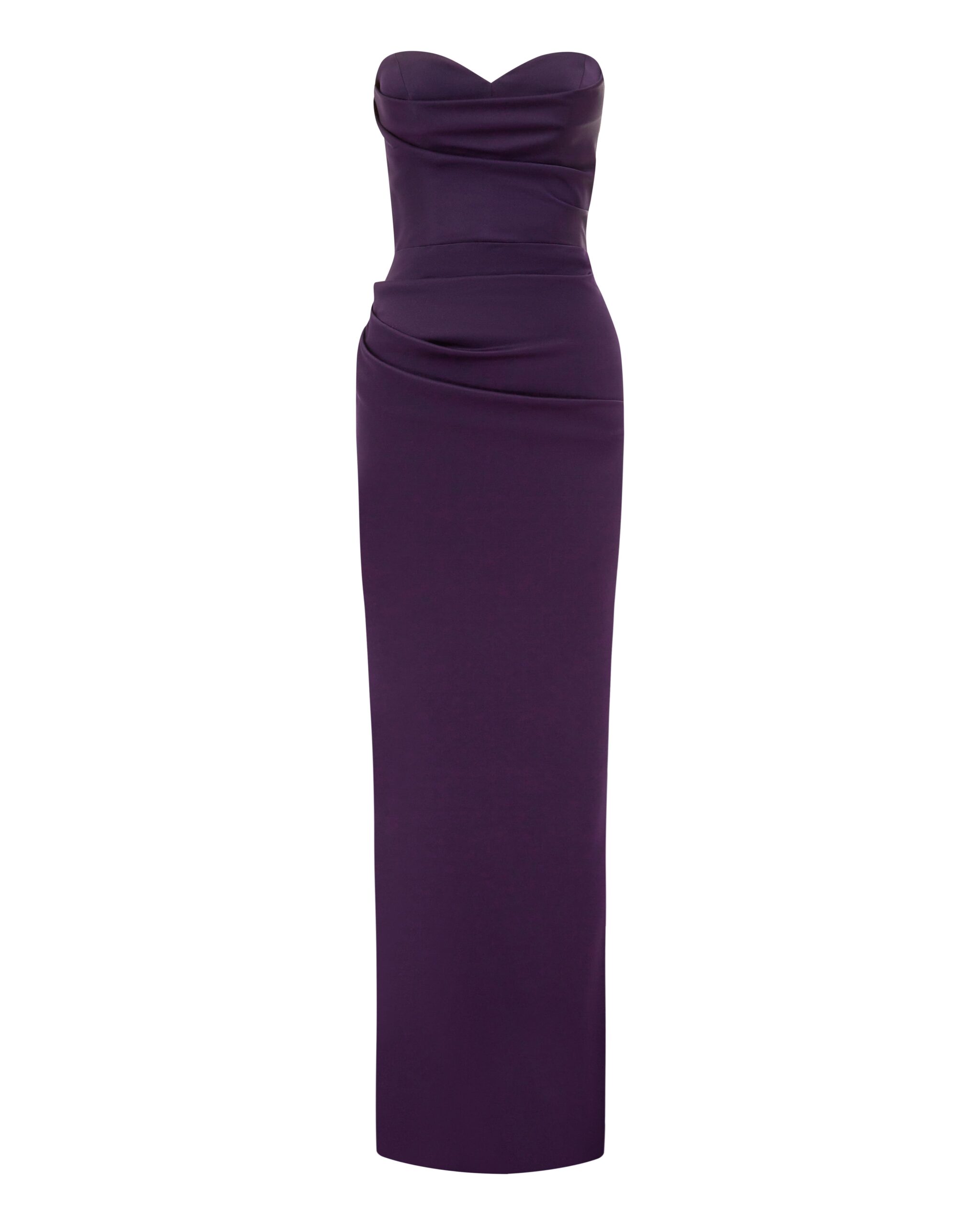 Alex Perry Strapless Sweetheart Drape Column in Satin Crepe, Blackberry Alex Perry Strapless Sweetheart Drape Column in Satin Crepe, Blackberry | Maxi Dresses | Luxury Shoes