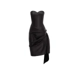 Alex Perry Strapless Sweetheart Drape Dress in Leather, Black | Mini Dresses | Luxury Shoes 