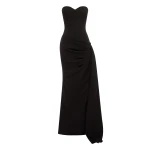 Alex Perry Strapless Sweetheart Drape Gown in Wool Suiting, Black | Evening Gowns | Luxury Shoes 