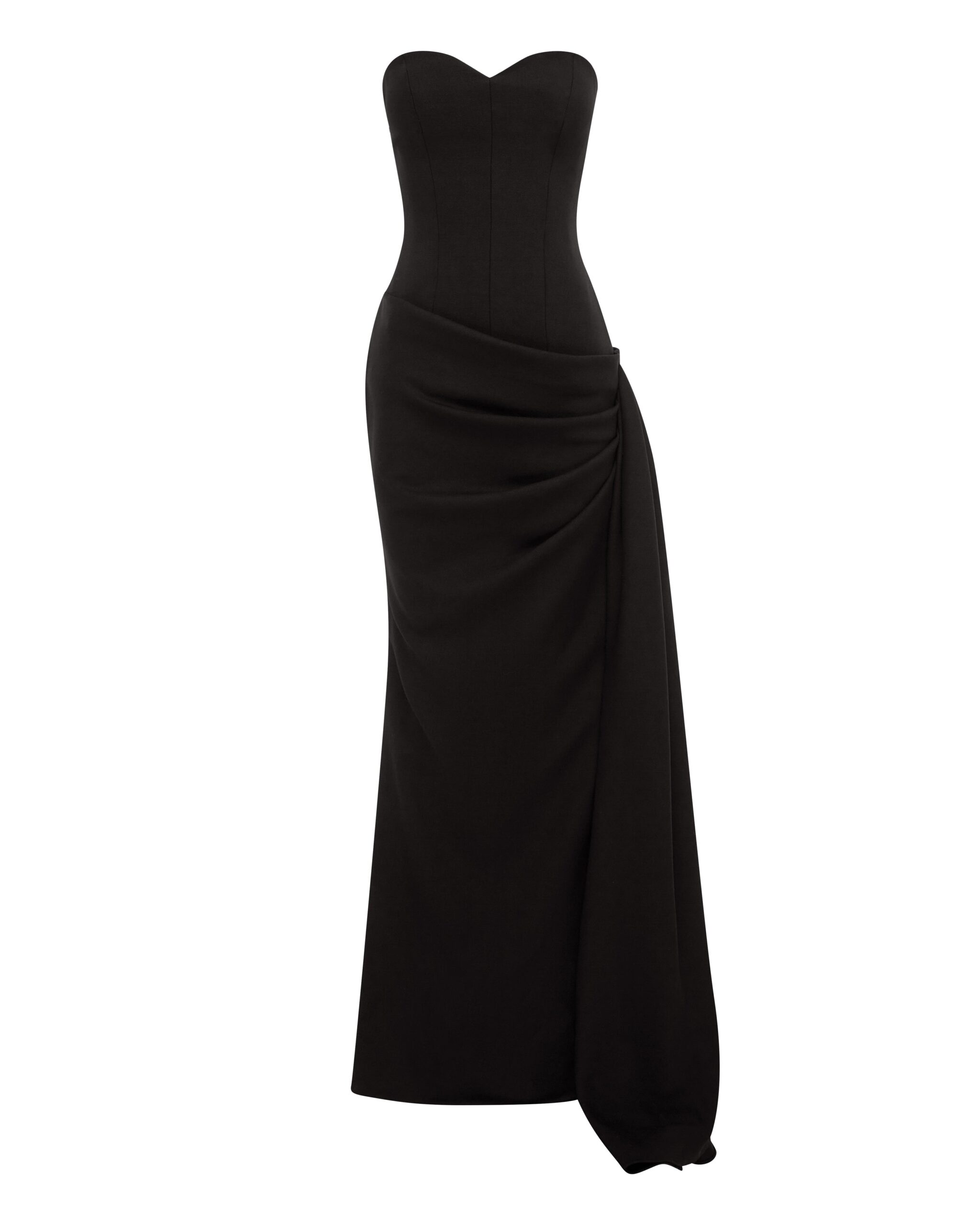 Alex Perry Strapless Sweetheart Drape Gown in Wool Suiting, Black Alex Perry Strapless Sweetheart Drape Gown in Wool Suiting, Black | Evening Gowns | Luxury Shoes