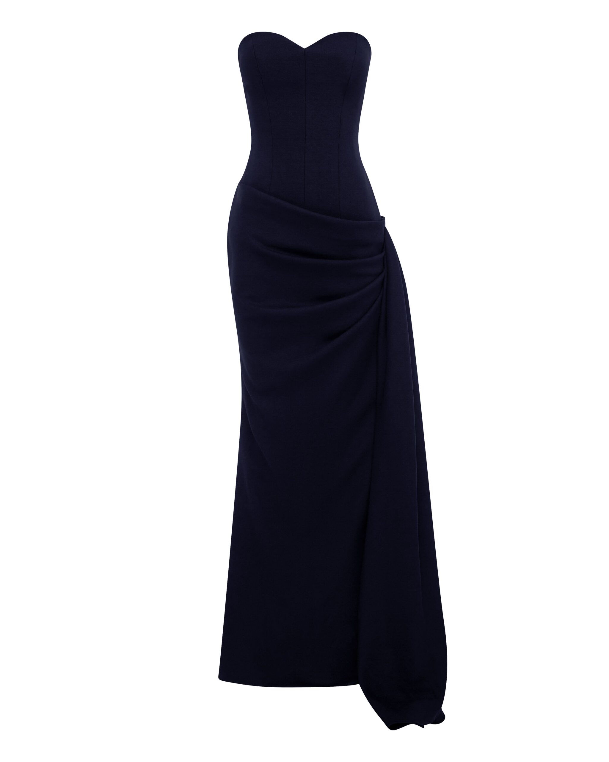 Alex Perry Strapless Sweetheart Drape Gown in Wool Suiting, Midnight Alex Perry Strapless Sweetheart Drape Gown in Wool Suiting, Midnight | Evening Gowns | Luxury Shoes