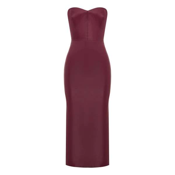 Strapless Sweetheart Dress in Leather, Cherry