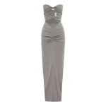Alex Perry Strapless Sweetheart Ruched Column in Stretch Mesh, Grey | Maxi Dresses | Luxury Shoes 