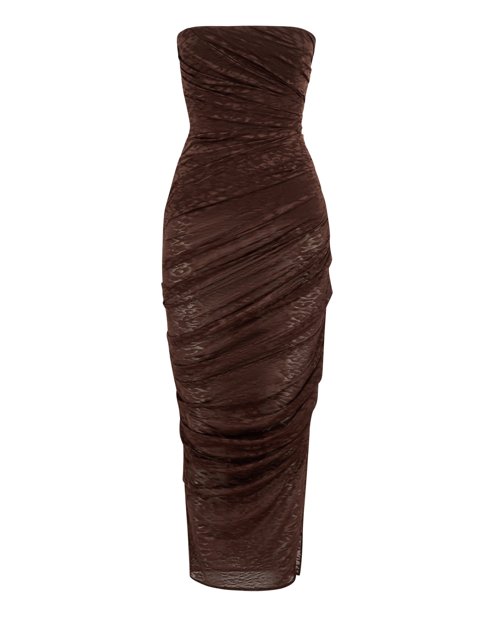 Alex Perry Strapless Tucked Dress in Leopard Lace, Brown Alex Perry Strapless Tucked Dress in Leopard Lace, Brown | Midi Dresses | Luxury Shoes
