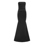 Alex Perry Strapless Tucked Gown in Satin Crepe, Black | Evening Gowns | Luxury Shoes 
