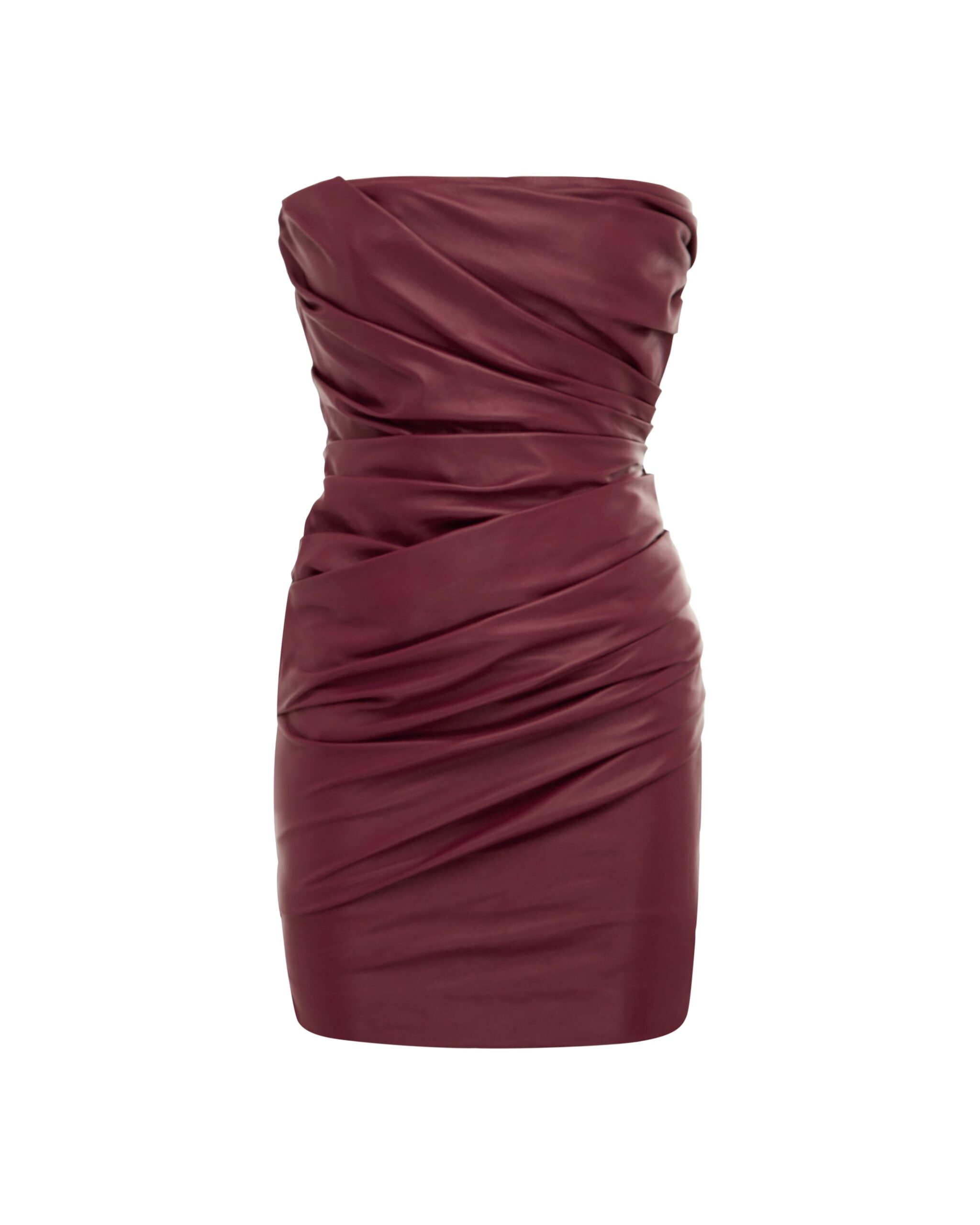 Alex Perry Strapless Tucked Mini Dress in Leather, Cherry Alex Perry Strapless Tucked Mini Dress in Leather, Cherry | Mini Dresses | Luxury Shoes
