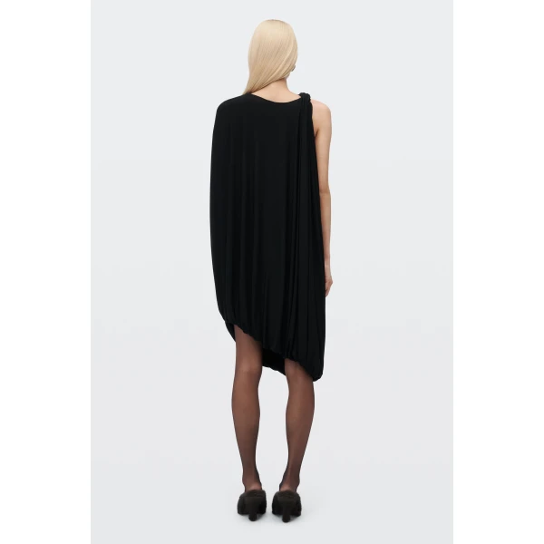 Alexander Wang Asymmetric Drape Midi Dress in Black | Midi Dresses | Luxury Shoes 