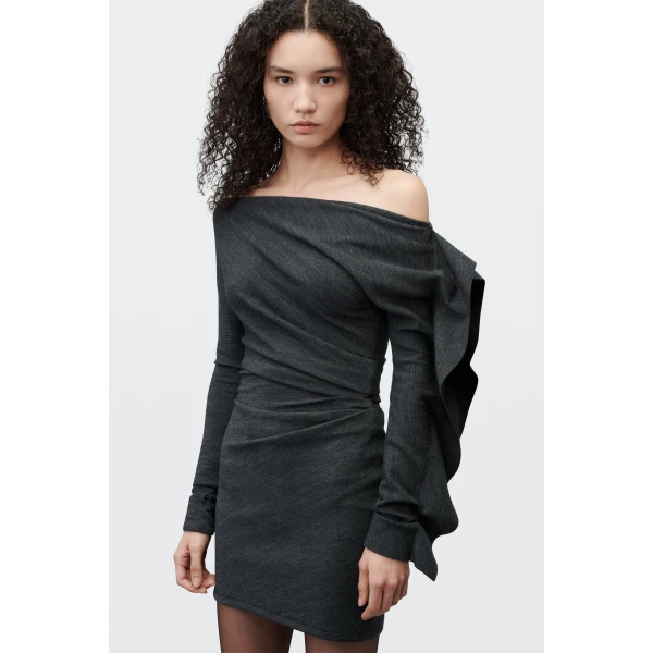 Alexander Wang Asymmetric Drape Mini Dress in Charcoal | Mini Dresses | Luxury Shoes 