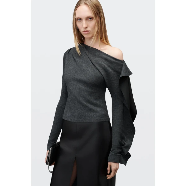 Alexander Wang Asymmetric Drape Top in Charcoal | Tops | Luxury Shoes 