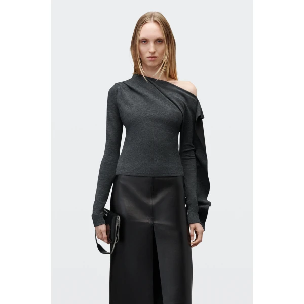 Alexander Wang Asymmetric Drape Top in Charcoal | Tops | Luxury Shoes 