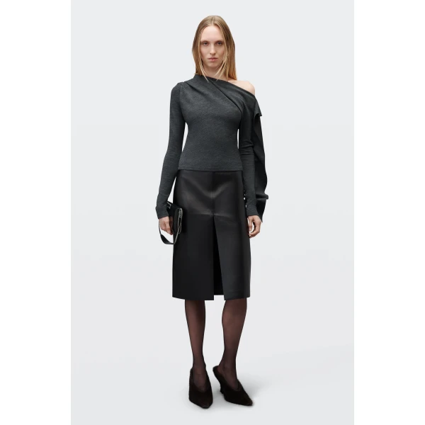 Alexander Wang Asymmetric Drape Top in Charcoal | Tops | Luxury Shoes 