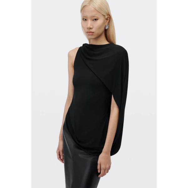 Alexander Wang Asymmetric Drape Twisted Top in Black | Tops | Luxury Shoes 