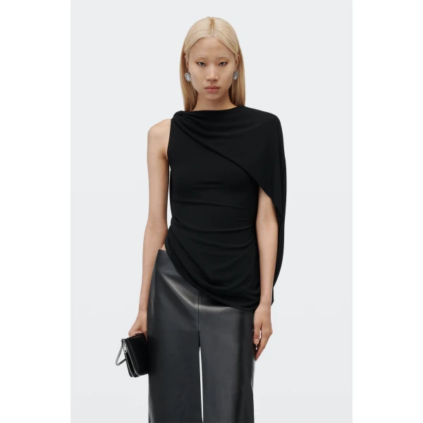 Alexander Wang Asymmetric Drape Twisted Top in Black | Tops | Luxury Shoes 