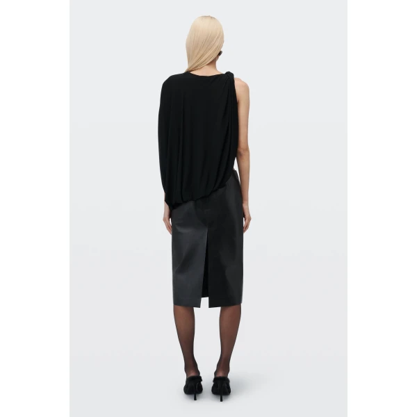 Alexander Wang Asymmetric Drape Twisted Top in Black | Tops | Luxury Shoes 