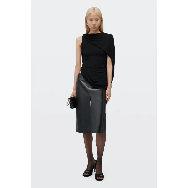 Alexander Wang Asymmetric Drape Twisted Top in Black | Tops | Luxury Shoes 