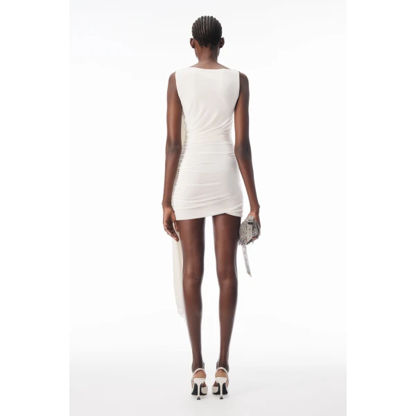 Alexander Wang Asymmetric Ruched Mini Dress in Star White | Mini Dresses | Luxury Shoes 