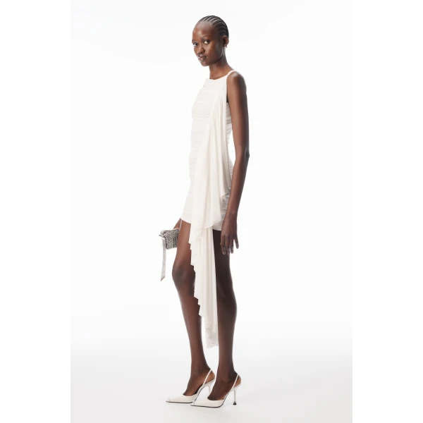 Alexander Wang Asymmetric Ruched Mini Dress in Star White | Mini Dresses | Luxury Shoes 