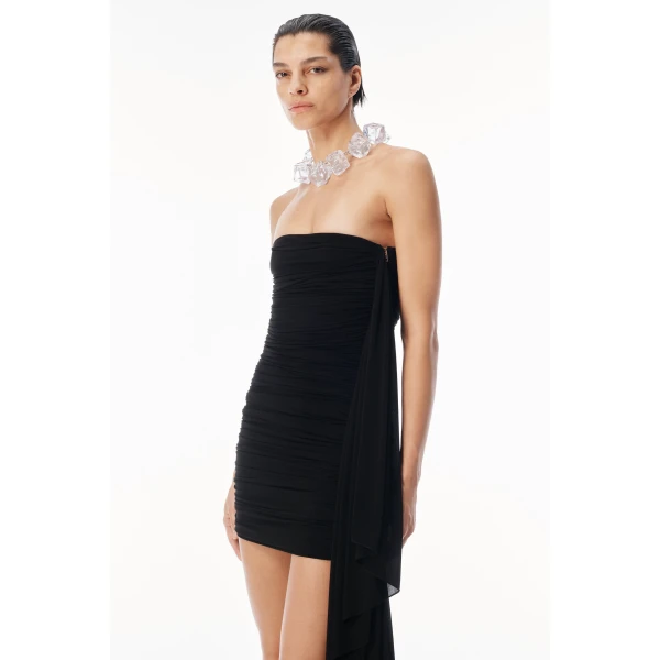 Alexander Wang Asymmetric Ruched Strapless Mini Dress in Black | Mini Dresses | Luxury Shoes 