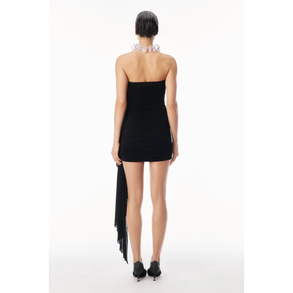 Alexander Wang Asymmetric Ruched Strapless Mini Dress in Black | Mini Dresses | Luxury Shoes 
