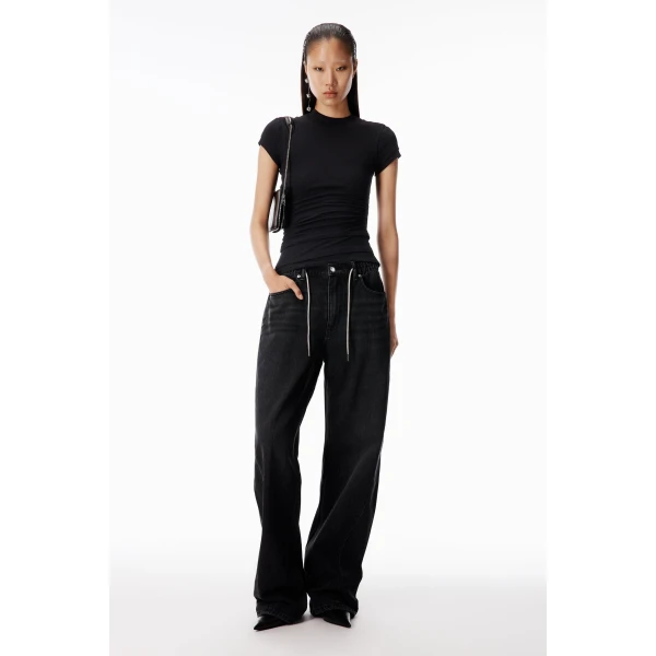 Alexander Wang Balloon Crystal Hotfix Drawcord Jogger in Grey Aged | Sweatpants | Luxury Shoes 