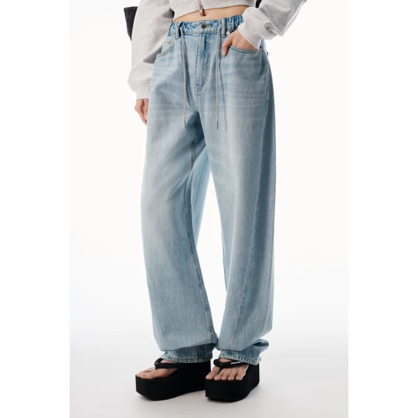 Alexander Wang Balloon Crystal Hotfix Drawcord Jogger in Light Bleach | Sweatpants | Luxury Shoes 