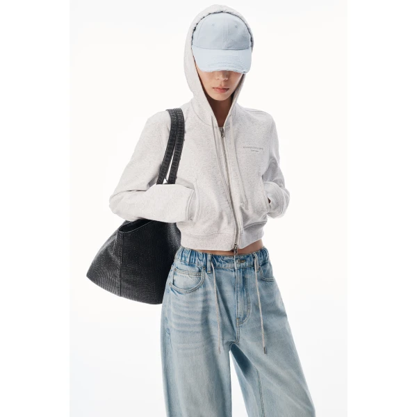 Alexander Wang Balloon Crystal Hotfix Drawcord Jogger in Light Bleach | Sweatpants | Luxury Shoes 