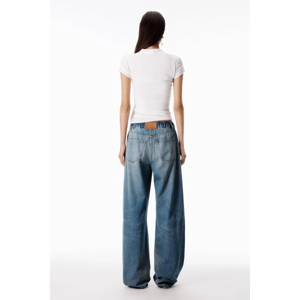 Alexander Wang Balloon Crystal Hotfix Drawcord Jogger in Tinted Medium Indigo | Sweatpants | Luxury Shoes 