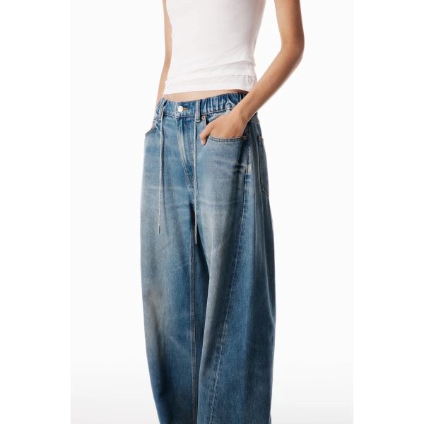 Alexander Wang Balloon Crystal Hotfix Drawcord Jogger in Tinted Medium Indigo | Sweatpants | Luxury Shoes 