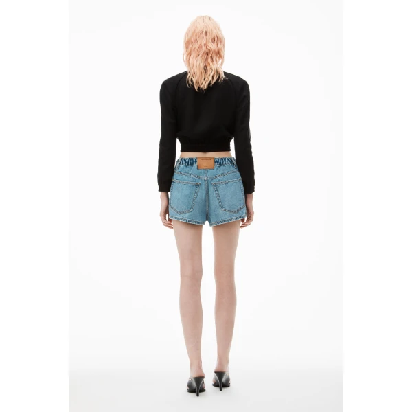 Alexander Wang Balloon Logo-Embossed Denim Marathon Short in Vintage Light Indigo | Denim Shorts | Luxury Shoes 