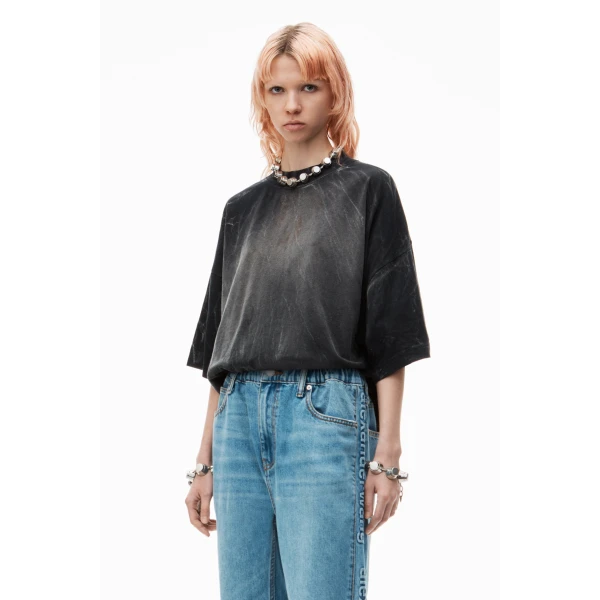 Alexander Wang Balloon Logo-Embossed Jean in Vintage Light Indigo | Denim | Luxury Shoes 