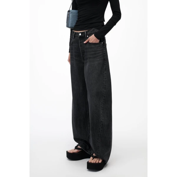Alexander Wang Blow Up Crystal Hotfix Cursive Logo Pocket Jean in Grey Aged | Denim | Luxury Shoes 