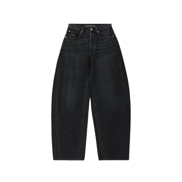 Alexander Wang Blow Up Crystal Hotfix Cursive Logo Pocket Jean in Grey Aged | Luxury Shoes 