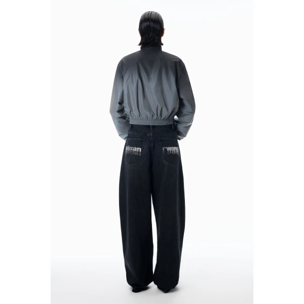 Alexander Wang Blow Up Crystal Hotfix Logo Pocket Jean in Grey Aged | Denim | Luxury Shoes 