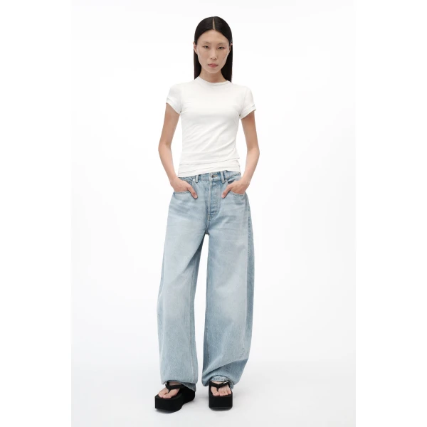 Alexander Wang Blow Up Crystal Hotfix Logo Pocket Jean in Light Bleach | Denim | Luxury Shoes 