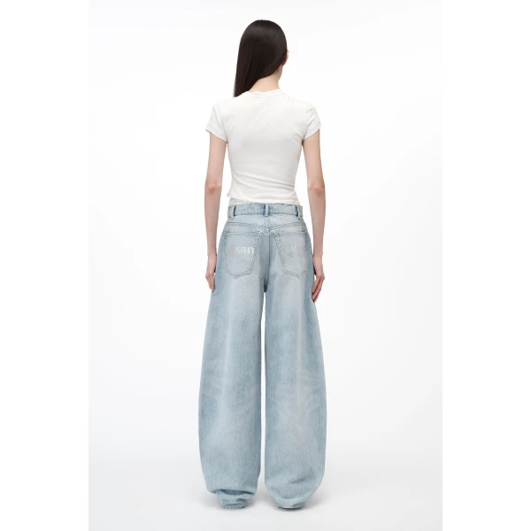 Alexander Wang Blow Up Crystal Hotfix Logo Pocket Jean in Light Bleach | Denim | Luxury Shoes 