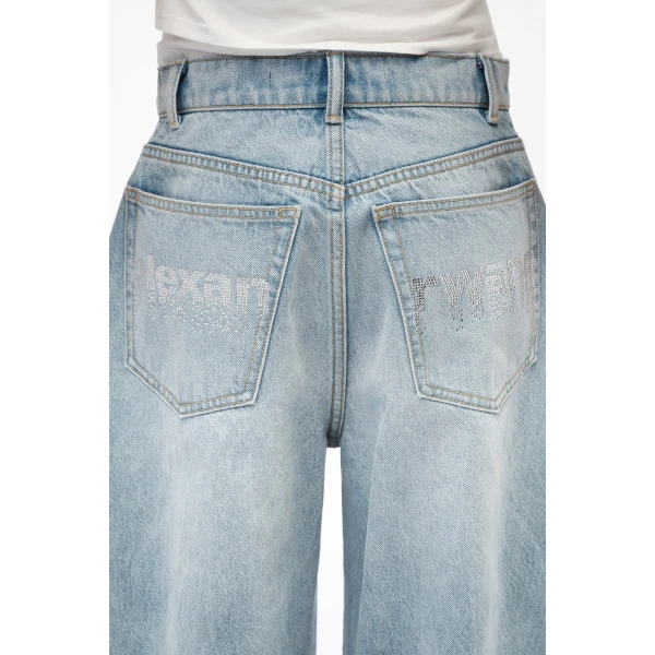 Alexander Wang Blow Up Crystal Hotfix Logo Pocket Jean in Light Bleach | Denim | Luxury Shoes 