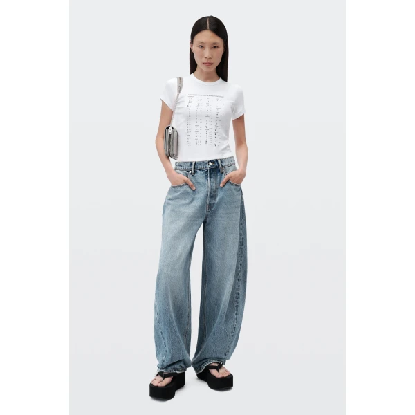 Alexander Wang Blow Up Crystal Hotfix Logo Pocket Jean in Vintage Light Indigo | Denim | Luxury Shoes 