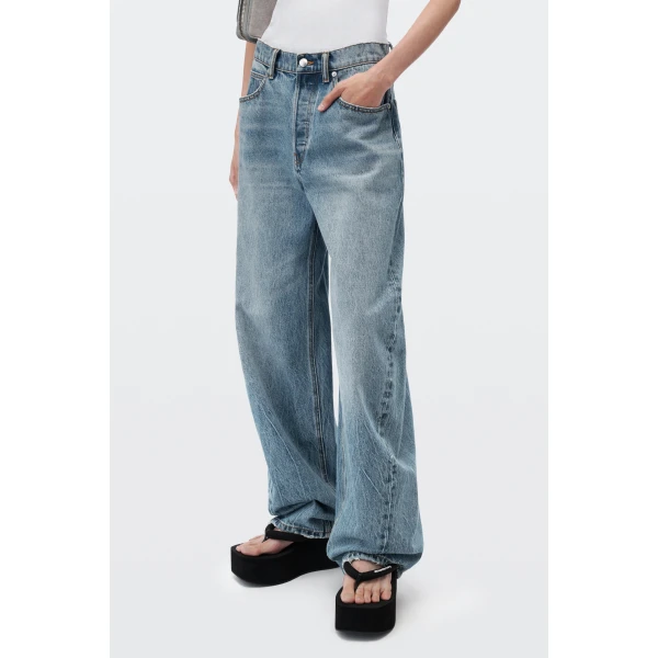 Alexander Wang Blow Up Crystal Hotfix Logo Pocket Jean in Vintage Light Indigo | Denim | Luxury Shoes 