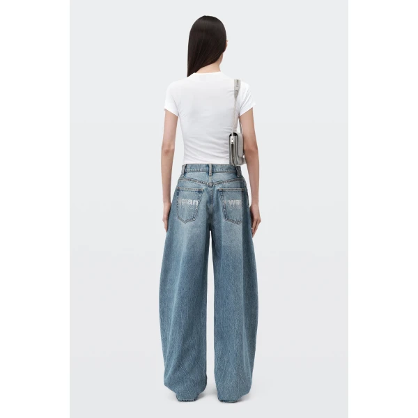 Alexander Wang Blow Up Crystal Hotfix Logo Pocket Jean in Vintage Light Indigo | Denim | Luxury Shoes 