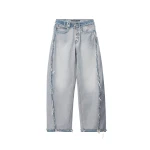 Alexander Wang Blow Up Logo-Embossed Mid-Rise Inverted Jean in Inverted Bleach Blue | Luxury Shoes 