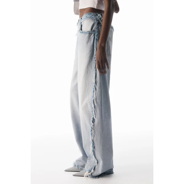 Alexander Wang Blow Up Logo-Embossed Mid-Rise Inverted Jean in Inverted Bleach Blue | Denim | Luxury Shoes 