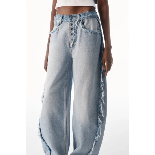 Alexander Wang Blow Up Logo-Embossed Mid-Rise Inverted Jean in Inverted Bleach Blue | Denim | Luxury Shoes 