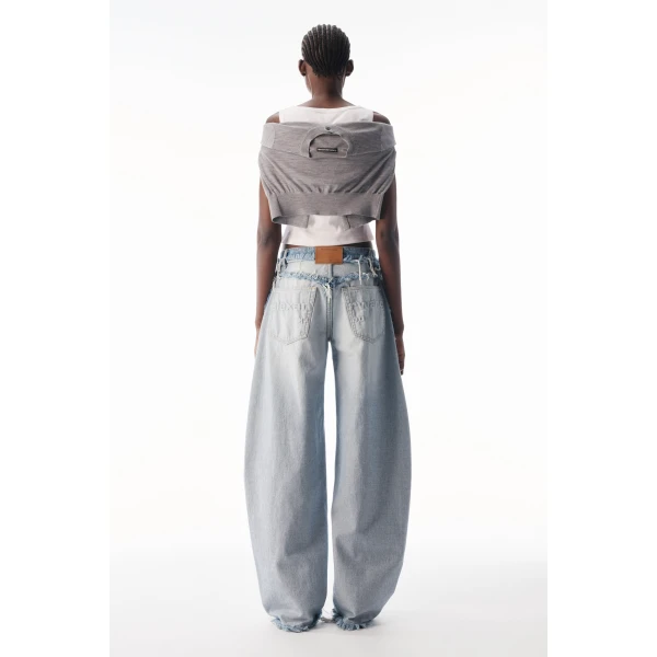 Alexander Wang Blow Up Logo-Embossed Mid-Rise Inverted Jean in Inverted Bleach Blue | Denim | Luxury Shoes 