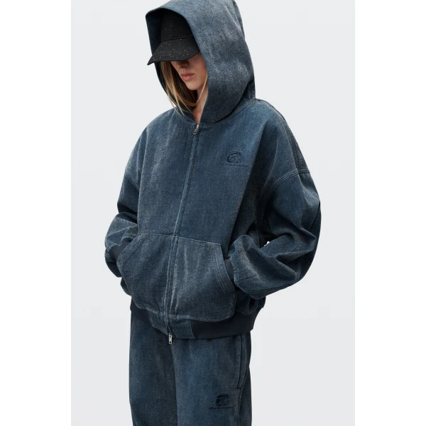 Alexander Wang Brushed Denim Oversized Hoodie in Ink Blue | Hoodies | Luxury Shoes 