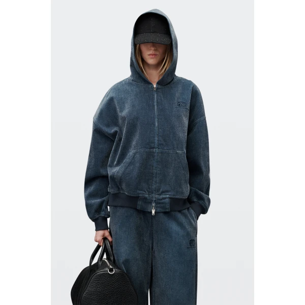 Alexander Wang Brushed Denim Oversized Hoodie in Ink Blue | Hoodies | Luxury Shoes 